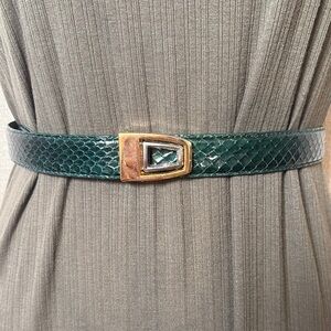 Snakeskin Genuine Leather Emerald Green & Gold Belt Casual Boho